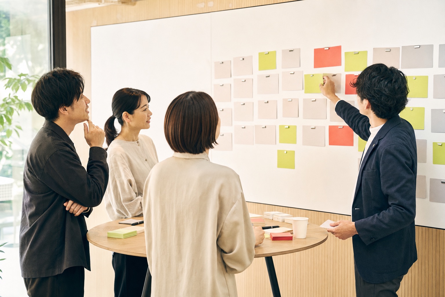 生成AIの活用事例をカードで共有し、チームで振り返る様子